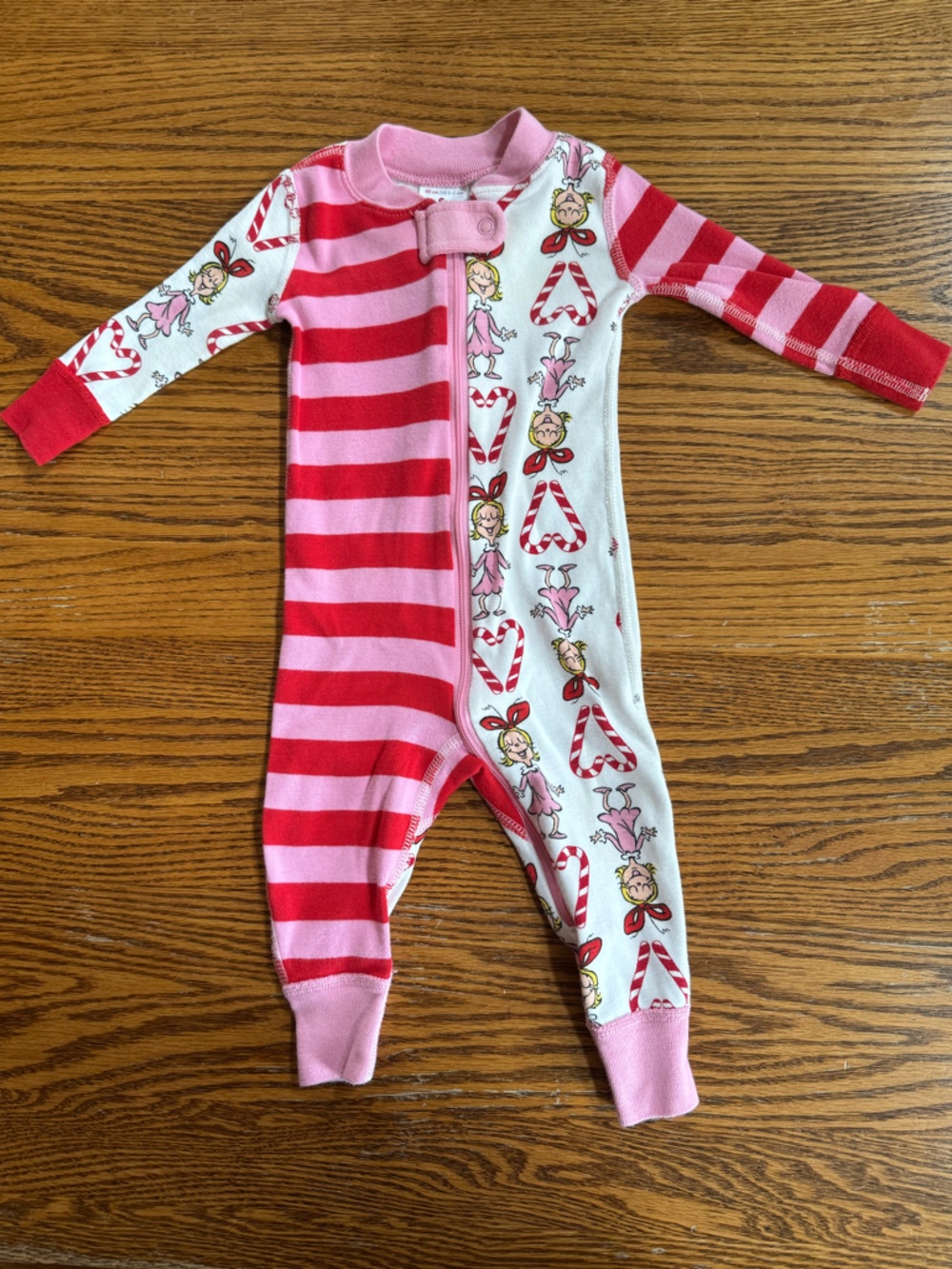 Dr. Seuss 3-6 m Pink Red Striped Candy-Cane Footless One-Piece Hanna Andersson